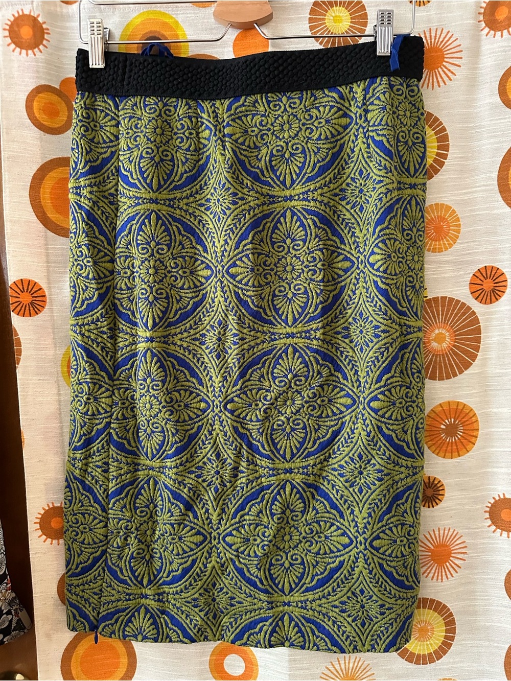 Maeve Blue and Green Jacquard Pencil Skirt